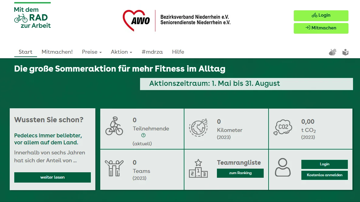 Das Foto zeigt einen Screenshot von dem AWO Niederrhein MdRzA-Portal