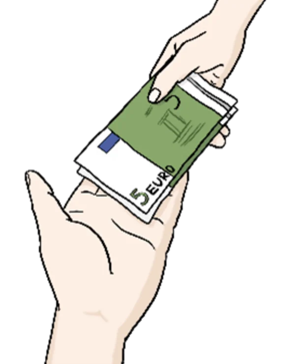 Das Foto zeigt, wie eine Hand der anderen Hand Geld gibt