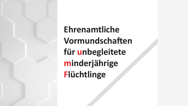 Das Foto zeigt "Ehrenamtliche Vormundschaften für unbegleitete minderjährige Flüchtlinge" grafisch umgesetzt