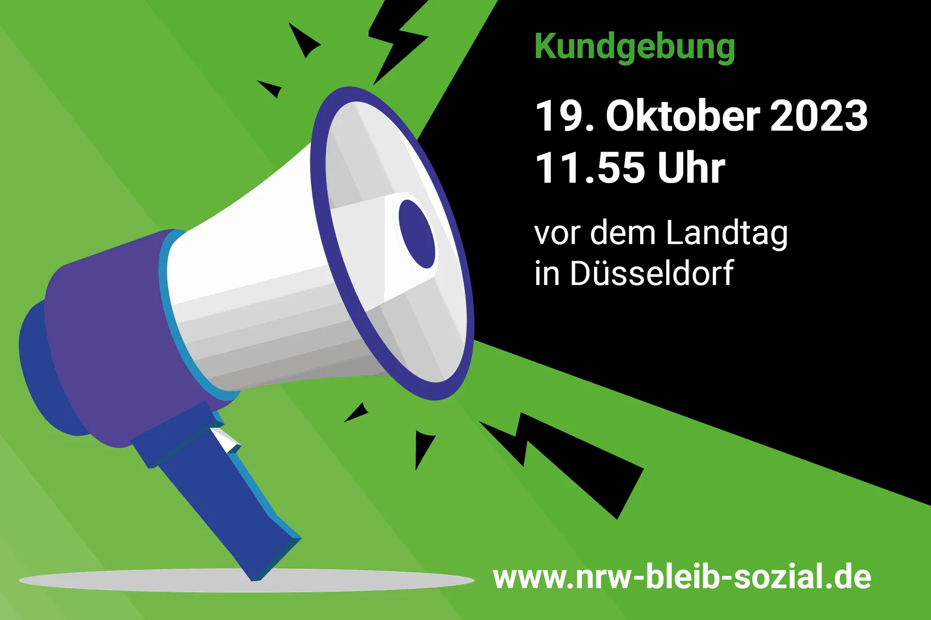 Das Foto zeigt einen Demoaufruf für den 19.10. um 11:55 Uhr vor dem NRW Landtag