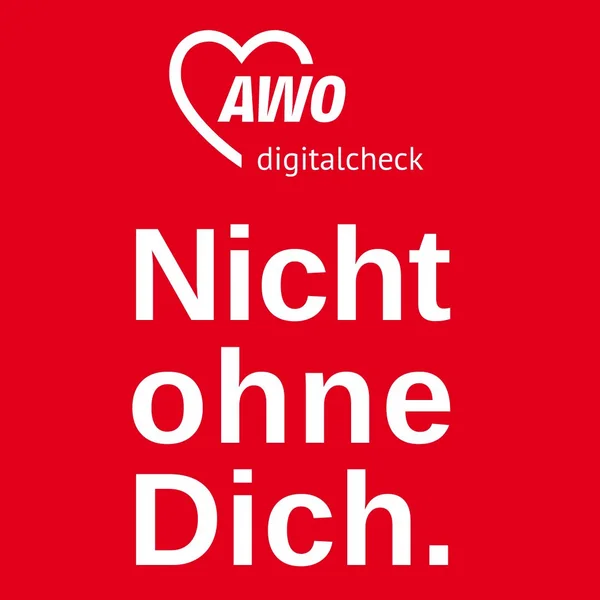 Das Foto zeigt auf rotem Hintergrund die weiße Schrift Nicht ohne Dich mit einem AWO Logo