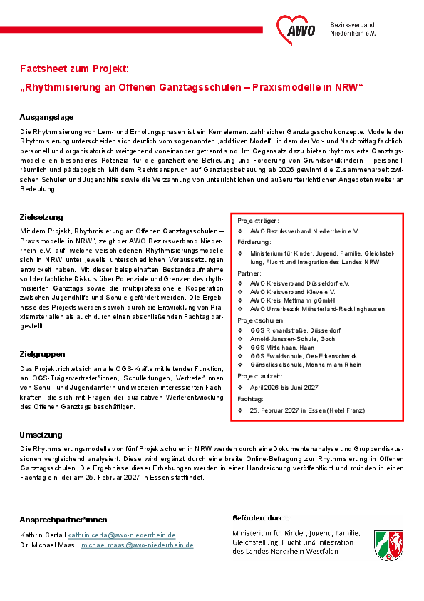 Factsheet Projekt Rhythmisierung