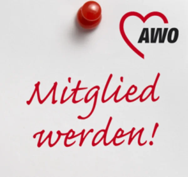 Foto mit dem handschriftlichen Schriftzug "AWO Mitglied werden"