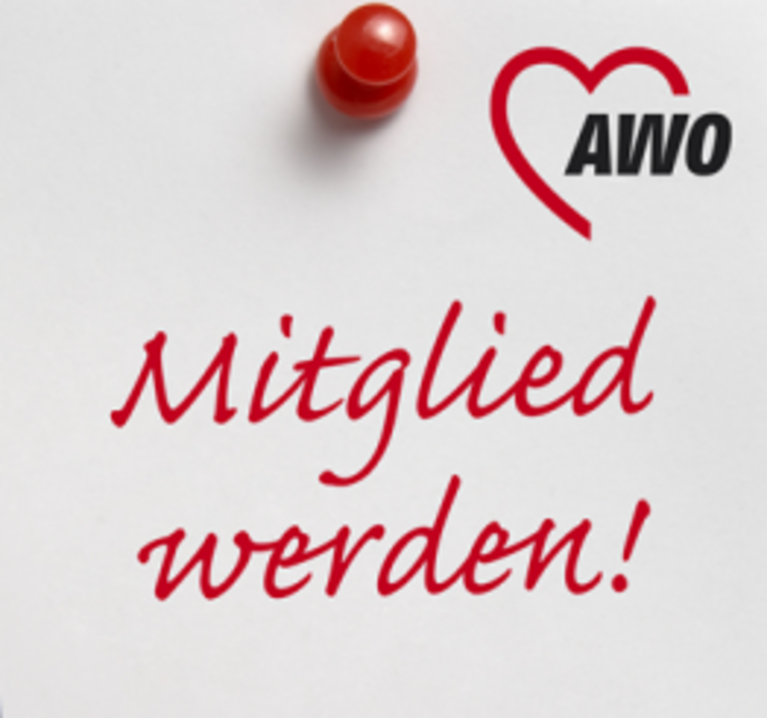 Foto mit dem handschriftlichen Schriftzug "AWO Mitglied werden"