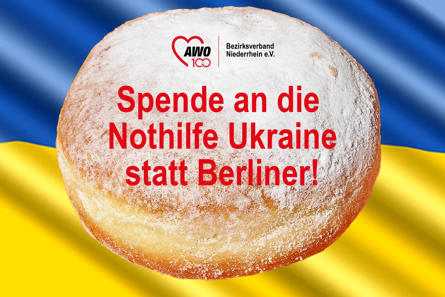 Das Foto zeigt einen Berliner auf dem Hintergrund der ukrainischen Flagge
