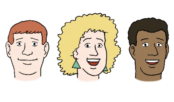 Das Foto zeigt drei unterschiedliche Köpfe mit verschiedenen Haar- und Gesichtsfarben