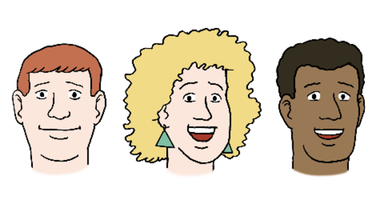Das Foto zeigt drei unterschiedliche Köpfe mit verschiedenen Haar- und Gesichtsfarben