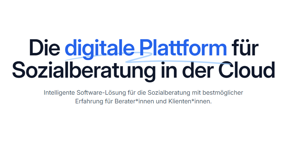 Das Foto zeigt eine Webseite auf Deutsch für eine digitale Plattform namens MIDAV. Diese Plattform bietet intelligente Softwareberatung mit der Möglichkeit der Online-Sozialberatung an. Die Webseite hebt die Funktionen, Vorteile, Referenzen und Kontaktdaten der Plattform hervor. Es gibt auch die Option zur Anmeldung oder zum Einloggen. Auf der Seite sind Logos verschiedener Organisationen zu sehen, die die Dienste von MIDAV genutzt haben, wie AWO Bezirksverband Niederrhein e.V. , INAR, ZAQ Oberhausen und Der Neue Landhof.