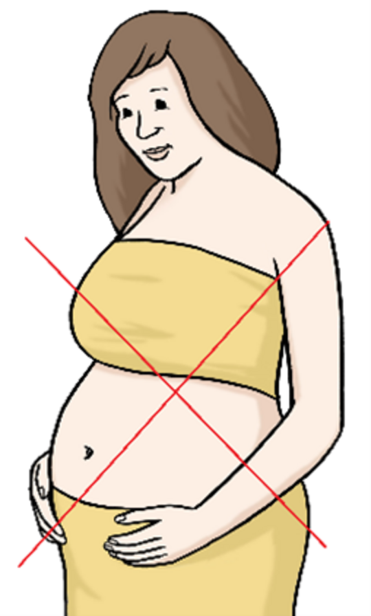Das Foto zeigt eine Schwangere mit einem durchgestrichenen Bauch