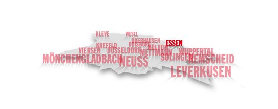 Karte des Bezirks Niederrhein mit den Namen der 16 Kreisverbände