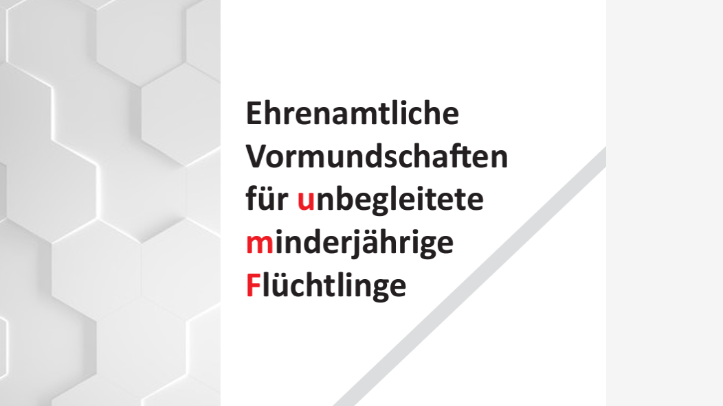 Das Foto zeigt "Ehrenamtliche Vormundschaften für unbegleitete minderjährige Flüchtlinge" grafisch umgesetzt