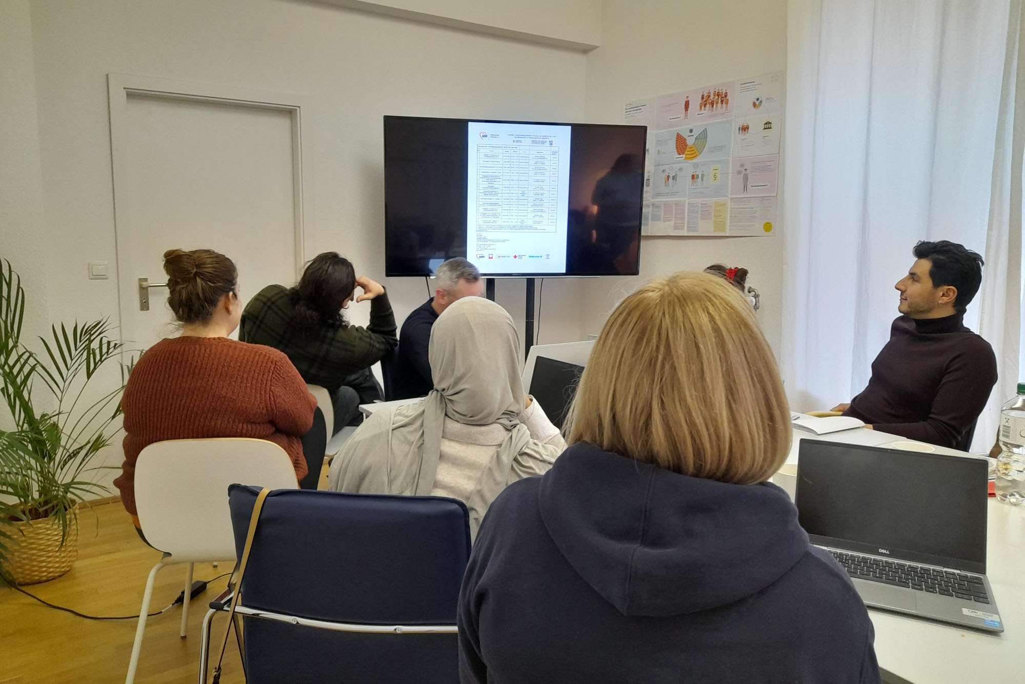 Das Foto zeigt zwei muslimische Frauen in einem Schulungsraum