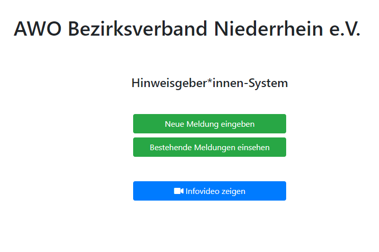 Das Foto zeigt die Startseite des Hinweisgeberschutzsystems