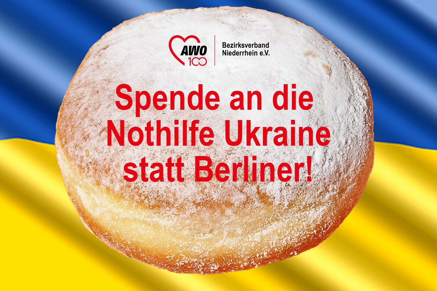 Das Foto zeigt einen Berliner auf dem Hintergrund der ukrainischen Flagge