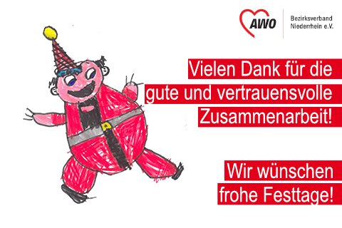 Das Foto zeigt einen gemalten Weihnachtsmann und den Text" Vielen Dank für die gute und vertrauensvolle Zusammenarbeit! Wir wünschen frohe Festtage!