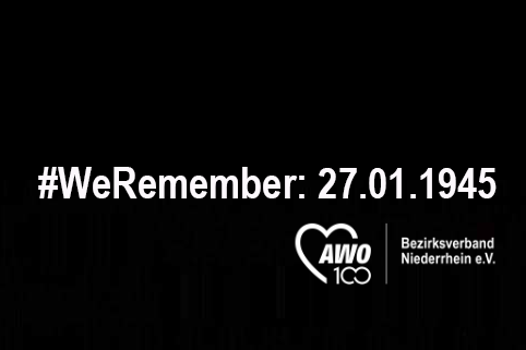Das Foto zeigt in weißer Schrift auf schwarzem Hintergrund: #WeRemember 27.01.1945